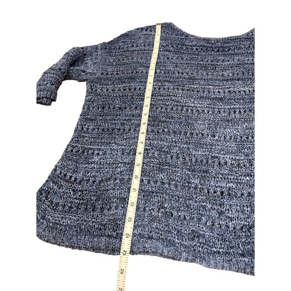 J. JILL Blue Cotton Open Knit Crochet Stretch Pullover Sweater Women's Large - Picture 4 of 7